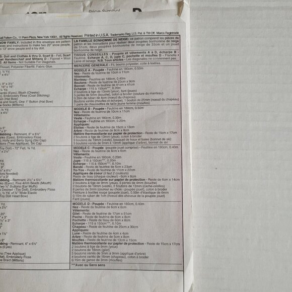 Snowman family dolls Christmas decorations McCall's Crafts uncut sewing pattern - Picture 4 of 7